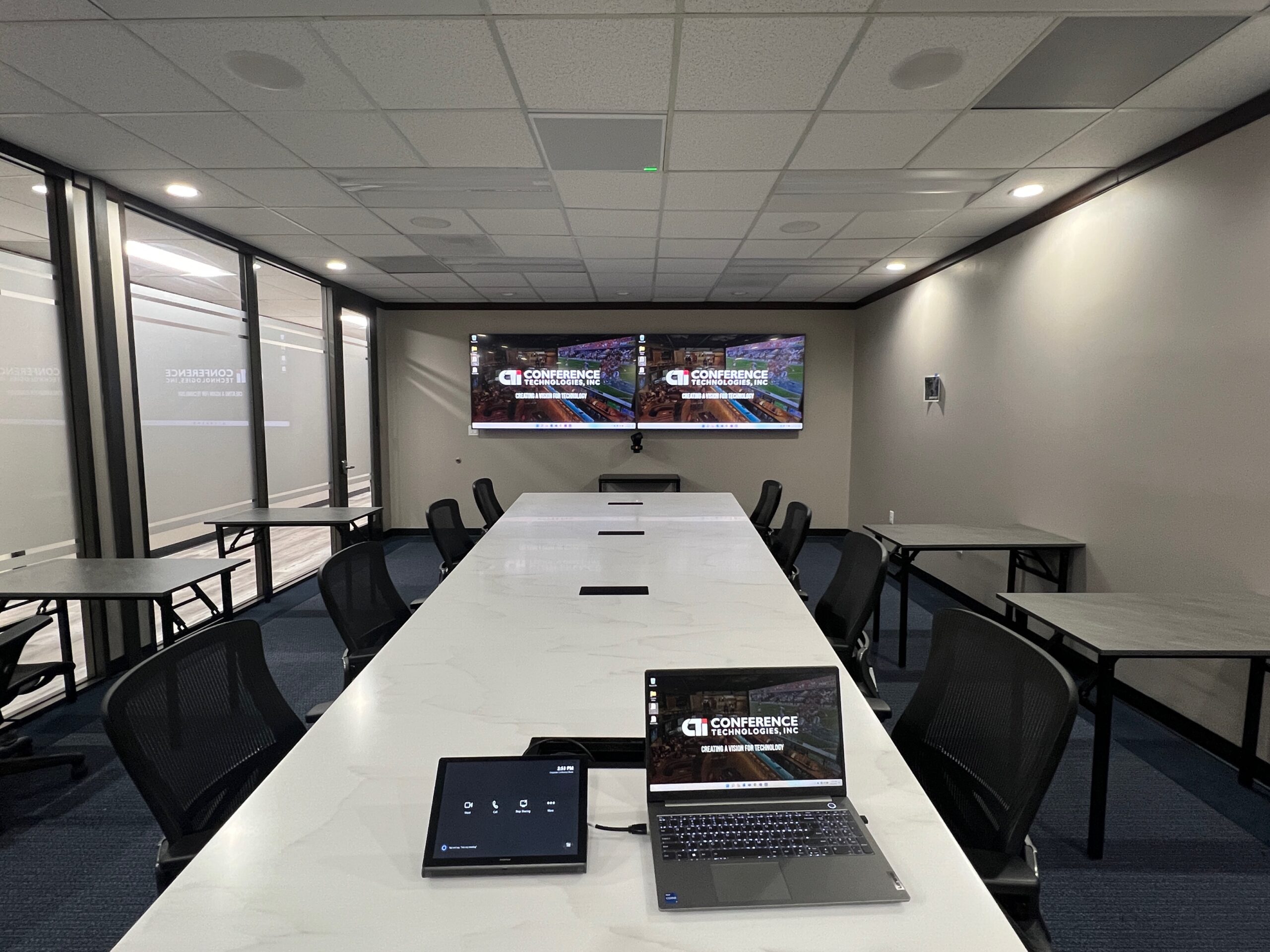 Conference Room Table with laptop and touch panel control